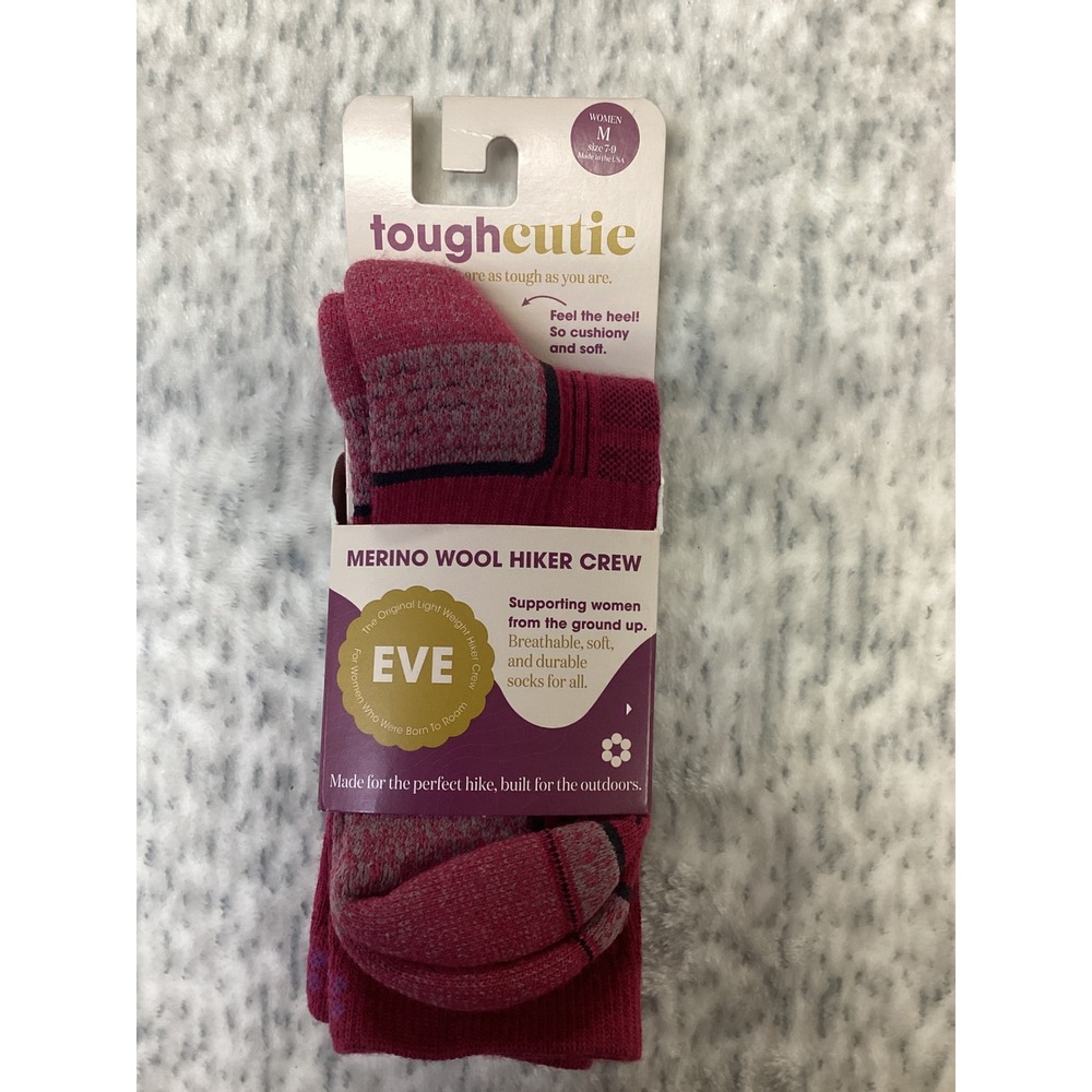 Tough Cutie Eve Wool Blend Hiker Crew Socks Cherry Pink Womens Medium 7-9 NEW